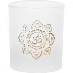 Kheops International OM Flower Etched Glass Votive Candle Holder