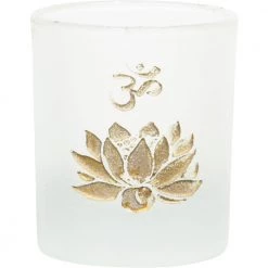 Kheops International Lotus OM Etched Glass Votive Candle Holder