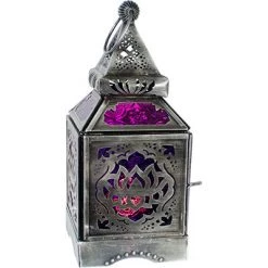 Kheops International Lotus Glass & Metal Lantern ~ Purple & Pink ~ Candle Holder Candles & Accessories
