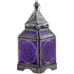 Kheops International Flower Of Life Glass & Metal Lantern ~ Purple ~ Candle Holder Candles & Accessories