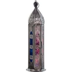 Kheops International Candles & Accessories 7 Chakras Glass & Metal Lantern ~ Silver ~ Candle Holder