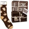 Primitives By Kathy Socks! Socks! Socks! Life Begins After Coffee Socks & Box Sign Gift Set
