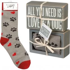 Primitives By Kathy All You Need Is Love & A Dog Socks & Box Sign Gift Set Socks! Socks! Socks!