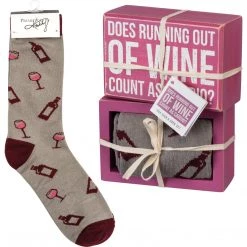 Primitives By Kathy Does Running Out Of Wine Count As Cardio? Socks & Box Sign Gift Set