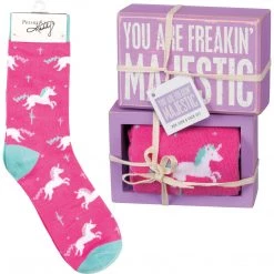 Primitives By Kathy You Are Freakin' Majestic Unicorn Socks & Box Sign Gift Set Sale!