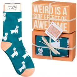 Primitives By Kathy Sale! Weird Is A Side Effect Of Awesome Llama Socks & Box Sign Gift Set