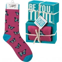 Primitives By Kathy Socks! Socks! Socks! Be You Tiful Socks & Box Sign Gift Set