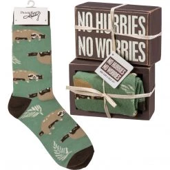 Primitives By Kathy No Hurries No Worries Socks & Box Sign Gift Set Socks! Socks! Socks!