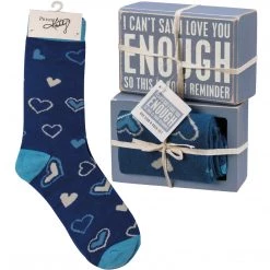 Primitives By Kathy Socks! Socks! Socks! Can't Say I Love You Enough Socks & Box Sign Gift Set