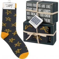 Primitives By Kathy Good Friends Are Like Stars You Don't Always See Them But You Know They're Always There Socks & Box Sign Gift Set