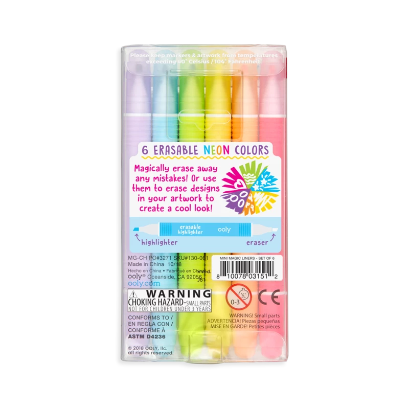 Ooly Mini Magic Liners Erasable Highlighters Set 7 Ooly Mini Magic Liners Erasable Highlighters Set