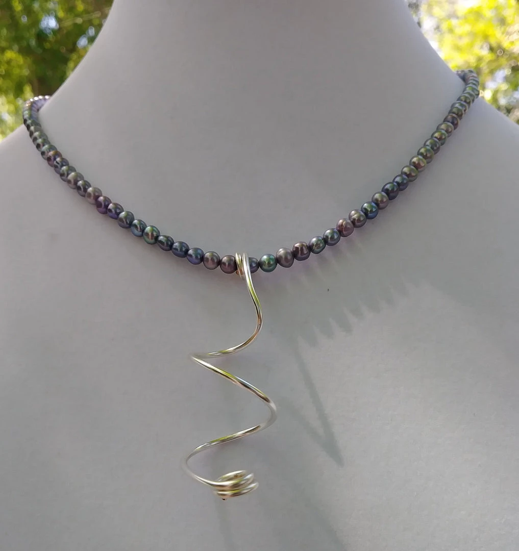 Dawn Welburn - Consignment Lavender Freshwater Pearl Necklace With Freeform Silver Pendant Local Artisan Handmade Gifts 3 Dawn Welburn - Consignment Lavender Freshwater Pearl Necklace With Freeform Silver Pendant Local Artisan Handmade Gifts