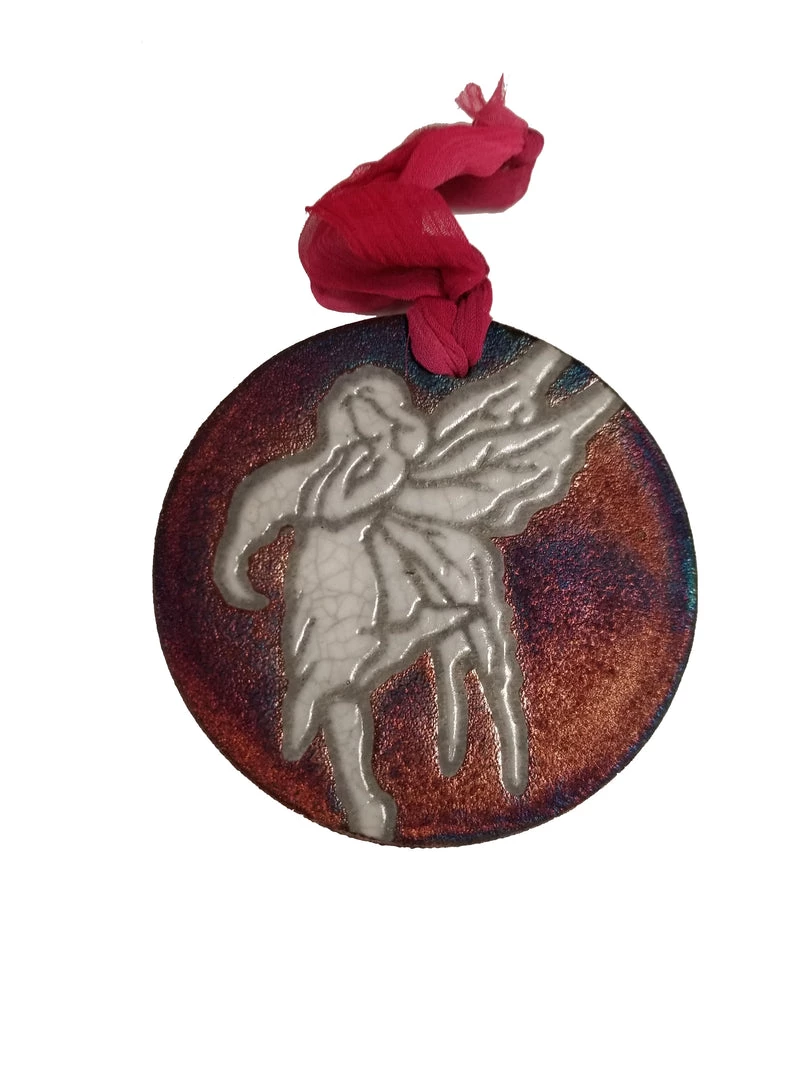 Raku Potteryworks Fairy Silhouette Medallion Ornament From Raku Pottery 3 Raku Potteryworks Fairy Silhouette Medallion Ornament From Raku Pottery