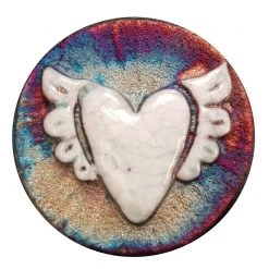 Raku Potteryworks Winged Heart Medallion Magnet From Raku Pottery