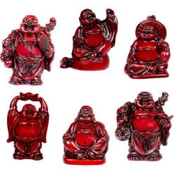Kheops International 2" Redstone Buddha Figurines (Safe Travels, Prosperity, Love, Spiritual Journey, Happy Home, And Long Life)