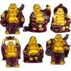 Kheops International 2" Gold & Red Buddha Figurines (Safe Travels, Prosperity, Love, Spiritual Journey, Happy Home, And Long Life)