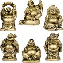 Kheops International 2" Gold Buddha Figurines (Safe Travels, Prosperity, Love, Spiritual Journey, Happy Home, And Long Life)