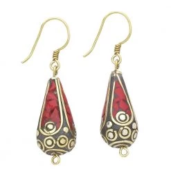 Ten Thousand Villages Red & Gold Teardrop Earrings Handcrafted In Nepal Global Fair Trade Gifts