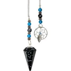 Kheops International Metaphysical & Divination Gifts Hexagonal Snowflake Obsidian - Dreamcatcher Embellished Pendulum
