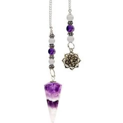 Kheops International Hexagonal Chevron Amethyst Pendulum With Lotus