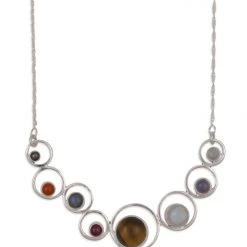 Ten Thousand Villages Solar System Gemstones Sterling Silver Necklace Handcrafted In India