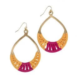 Ten Thousand Villages Global Fair Trade Gifts Crisscross Thread Earrings Yellow & Pink Handcrafted In India