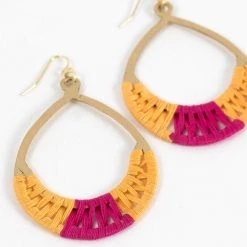 Ten Thousand Villages Global Fair Trade Gifts Crisscross Thread Earrings Yellow & Pink Handcrafted In India