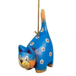 Ten Thousand Villages Global Fair Trade Gifts Spotted Blue Cat Ornament Handcrafted In Indonesia