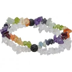 Kheops International Chakras Double Strand Clear Quartz Gemstone Chips And Lava Stones Bracelet ~ A Joy Alchemy Gift Joy Alchemy Collection