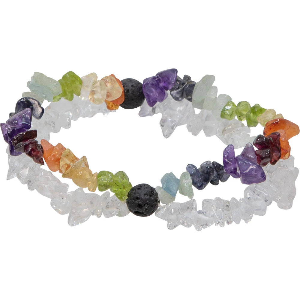 Kheops International Chakras Double Strand Clear Quartz Gemstone Chips And Lava Stones Bracelet ~ A Joy Alchemy Gift Joy Alchemy Collection 3 Kheops International Chakras Double Strand Clear Quartz Gemstone Chips And Lava Stones Bracelet ~ A Joy Alchemy Gift Joy Alchemy Collection