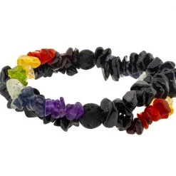 Kheops International Chakras Double Strand Black Tourmaline Gemstone Chips And Lava Stones Bracelet ~ A Joy Alchemy Gift
