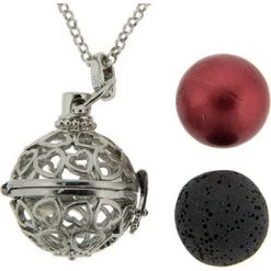 Kheops International Aromatherapy Lava Necklace ~ Hearts Sphere Pendant Aromatherapy Gifts
