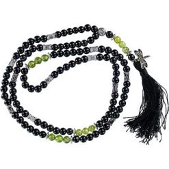 Kheops International Dragonfly Black Agate & Peridot ~ Mala Prayer Beads