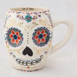 Natural Life "Be Happy" Sugar Skull Folk Art Mug