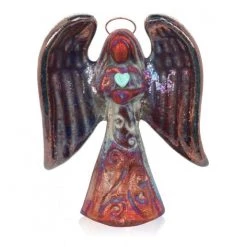 Raku Potteryworks Angel Gifts Angel With Gemstone Heart Handcrafted Ornament (3") From Raku Pottery