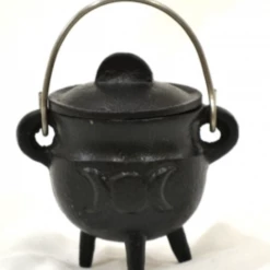 New Age Imports Smudging Tools & Accessories Triple Moon Cast Iron Cauldron W/lid 4.25"H 4.55"D
