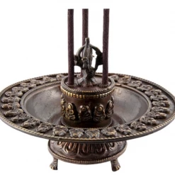 Om Imports Buddha Tibetan Incense Burner Round Antique - 3.75"H, 5"D