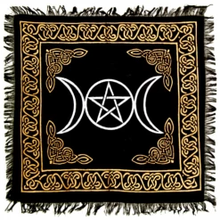 Om Imports Metaphysical & Divination Gifts Triple Moon In Gold & Silver Altar Cloth - 18" X 18"