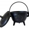 New Age Imports Tree Of Life Cast Iron Cauldron With Lid 4.5"D X 4.25"H