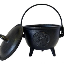 New Age Imports Tree Of Life Cast Iron Cauldron With Lid 4.5"D X 4.25"H