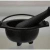 New Age Imports Cast Iron Cauldron 3"D W/ Cast Iron Pestle Smudging Tools & Accessories