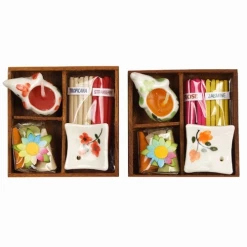 World Buyers Colorful Incense Cones And Stick Gift Set Elephant Candle And Floral Ceramic Dish