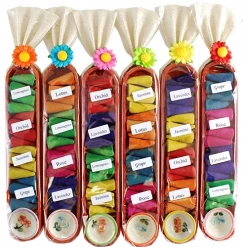 World Buyers Incense & Accessories Colorful Cone Incense Wood Boat Holder Gift Set With Floral Ceramic Dish