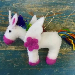 The Winding Road Rainbow Unicorn Hand-Felted Wool Ornament Handcrafted In Nepal