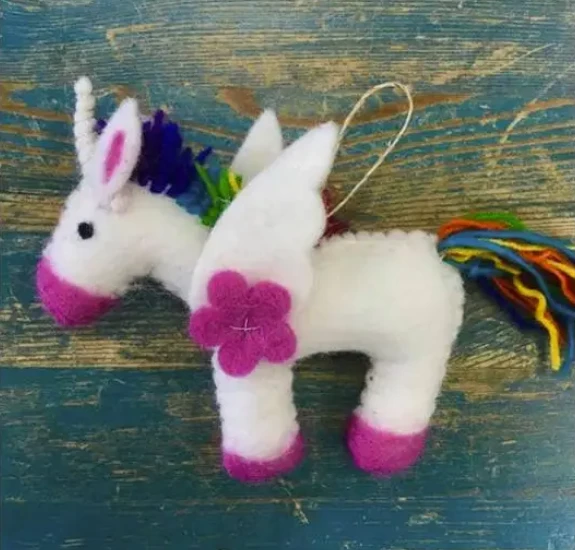 The Winding Road Rainbow Unicorn Hand-Felted Wool Ornament Handcrafted In Nepal 3 The Winding Road Rainbow Unicorn Hand-Felted Wool Ornament Handcrafted In Nepal