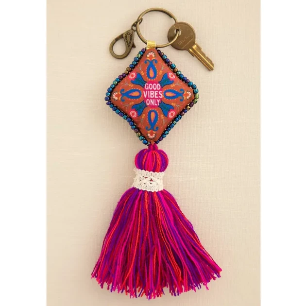 Natural Life Good Vibes Only Mantra Beaded Tassel Keychain 3 Natural Life Good Vibes Only Mantra Beaded Tassel Keychain
