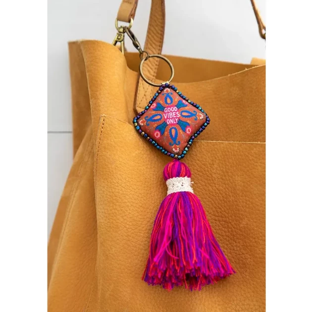 Natural Life Good Vibes Only Mantra Beaded Tassel Keychain 4 Natural Life Good Vibes Only Mantra Beaded Tassel Keychain
