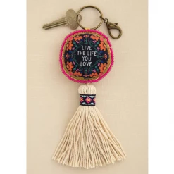Natural Life Live The Life You Love Mantra Beaded Tassel Keychain