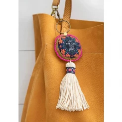 Natural Life Live The Life You Love Mantra Beaded Tassel Keychain