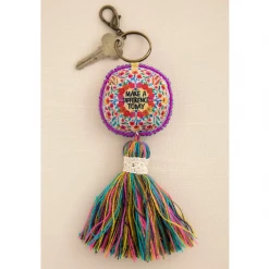 Natural Life Make A Difference Mantra Beaded Tassel Keychain